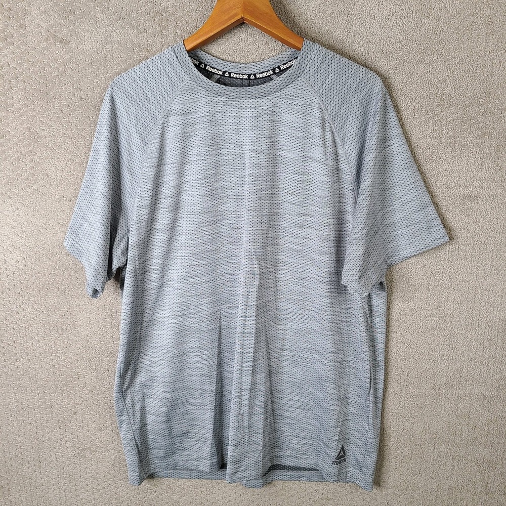 Reebok Shirt Mens XL Gray Heathered Mesh Short Sleeve Athletic Training Raglan